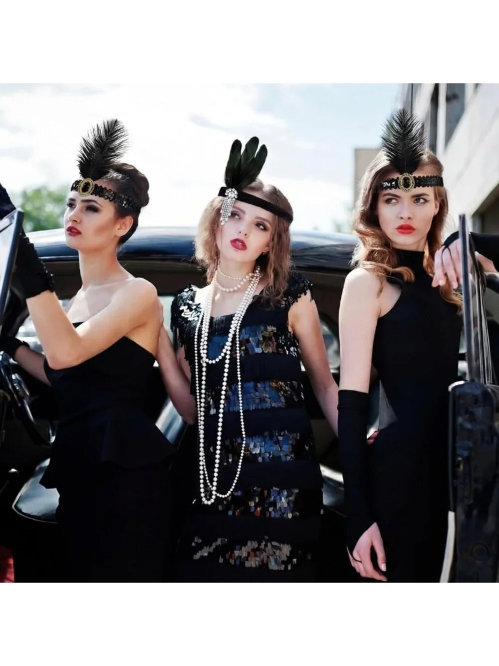 1920s Flapper Headband Set - 24 Pcs Feather & Rhinestone Accessories for Parties